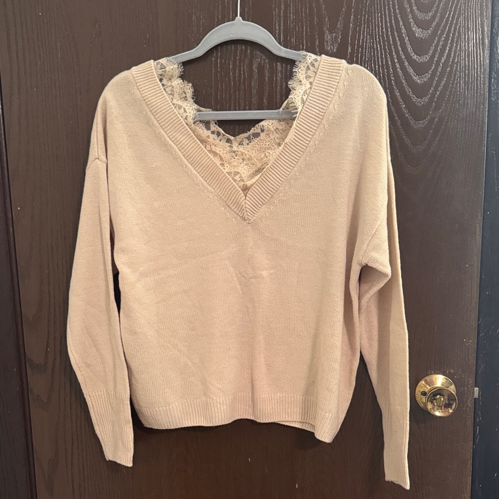Women's Cream Sweater with Lace Detail